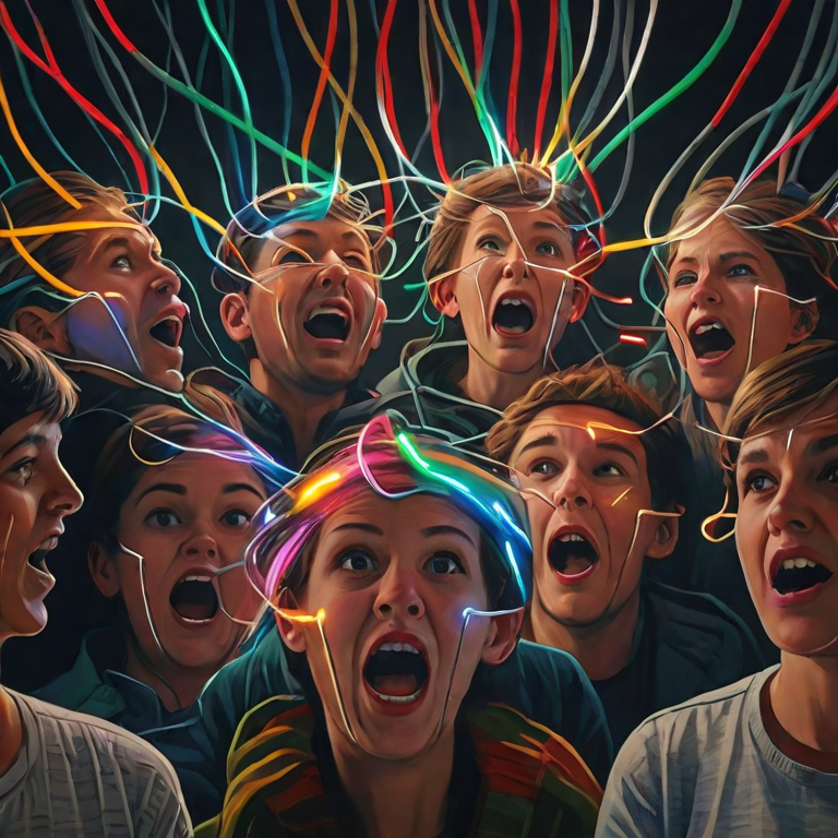 people are talking and lights pass through the cables, in the style of realistic 1